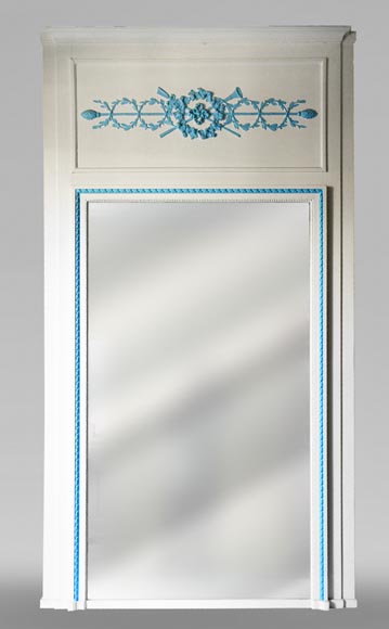 Antique Louis XVI style trumeau painted with a wreath of flowers Antique Louis XVI style trumeau painted with a wreath of flowers-0