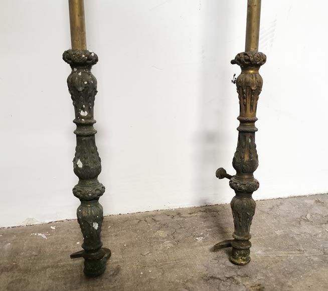 Pair of bronze cremone bolts signed  Pair of bronze cremone bolts signed