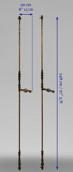 Pair of bronze cremone bolts signed  Pair of bronze cremone bolts signed