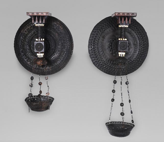 Carlo BUGATTI, Pair of Moorish style wall console sconces, circa 1888 Carlo BUGATTI, Pair of Moorish style wall console sconces, circa 1888-0