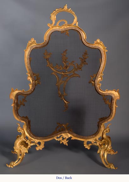 Louis XV firescreen with roses in gilt bronze Louis XV firescreen with roses in gilt bronze-5