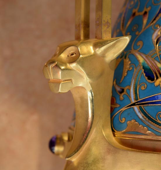 Louis-Constant SÉVIN (1821-1888) and Ferdinand BARBEDIENNE (1810-1892), Exceptional Pair of Ornamental Vases in Bronze and Enamel, model presented during the International Exhibition of London in 1862 Louis-Constant SÉVIN (1821-1888) and Ferdinand BARBEDIENNE (1810-1892), Exceptional Pair of Ornamental Vases in Bronze and Enamel, model presented during the International Exhibition of London in 1862-4