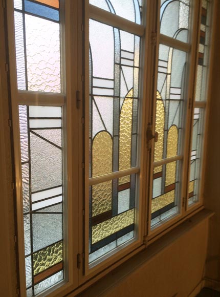 Small stained-glass window with an Art Deco decoration, circa 1940 Small stained-glass window with an Art Deco decoration, circa 1940-1