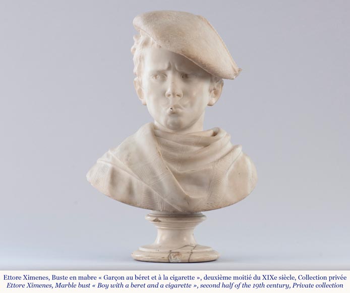 Ettore XIMENES (1855-1926) (attr. to), « Boy with a beret », Carrara marble bust, Second half of the 19th century Ettore XIMENES (1855-1926) (attr. to), « Boy with a beret », Carrara marble bust, Second half of the 19th century-1