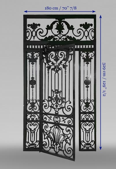 Old wrought iron entrance door of a Napoleon III period mansion. Old wrought iron entrance door of a Napoleon III period mansion.-10
