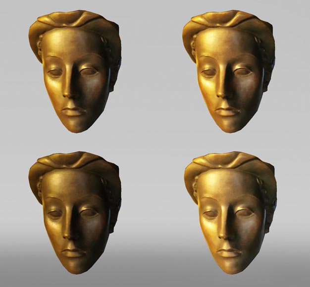 Roy ADZAK (1927 - 1987) (in the taste of), Set of four bronze sconces representing a female face, late 20th century Roy ADZAK (1927 - 1987) (in the taste of), Set of four bronze sconces representing a female face, late 20th century-0