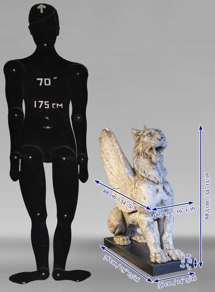 Rare pair of winged lions, cast iron, 19th century Rare pair of winged lions, cast iron, 19th century-10