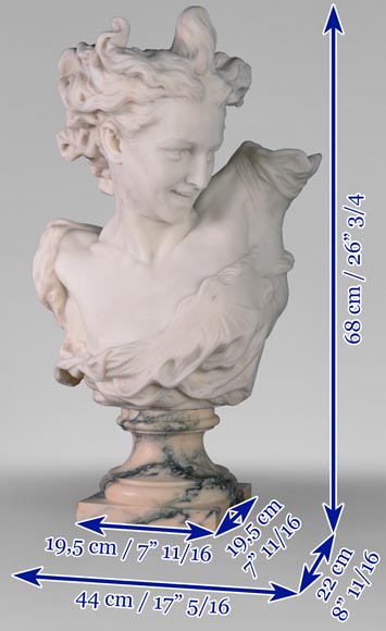 Guglielmo PUGI (1850 - 1915), White Carrara marble bust From the sculpture of Jean-Baptiste CARPEAUX « Dance », Circa 1900 Guglielmo PUGI (1850 - 1915), White Carrara marble bust From the sculpture of Jean-Baptiste CARPEAUX « Dance », Circa 1900-9
