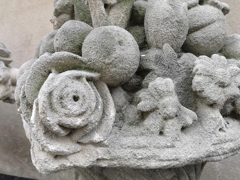 Pair of baskets full of fruits and flowers in sculpted stone, end of the 19th century Pair of baskets full of fruits and flowers in sculpted stone, end of the 19th century-6