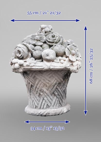 Pair of baskets full of fruits and flowers in sculpted stone, end of the 19th century Pair of baskets full of fruits and flowers in sculpted stone, end of the 19th century-10
