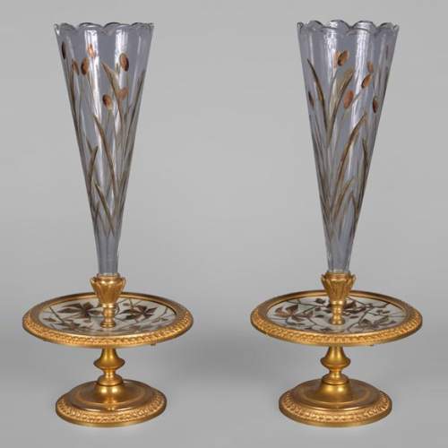 Ferdinand Duvinage – Pair of single-flower vases with a ivory marquetry decoration