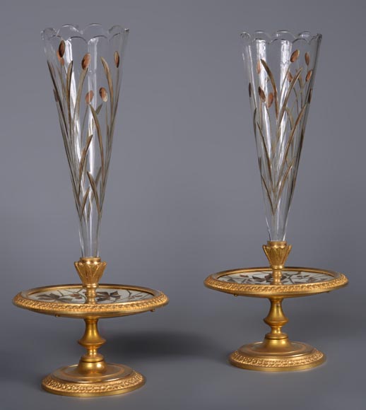 Ferdinand Duvinage – Pair of single-flower vases with a ivory marquetry decoration Ferdinand Duvinage – Pair of single-flower vases with a ivory marquetry decoration-1
