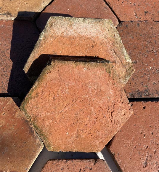 Batch of 9 m² of antique hexagonal terracotta tiles, 19th century-2