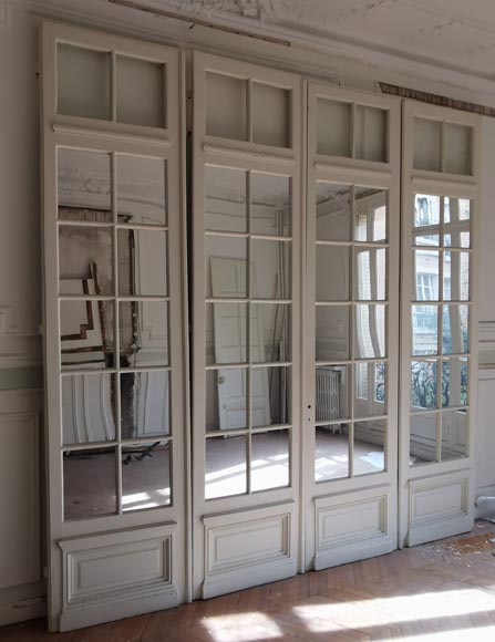 Large quadruple door with panes and mirrors Large quadruple door with panes and mirrors-1