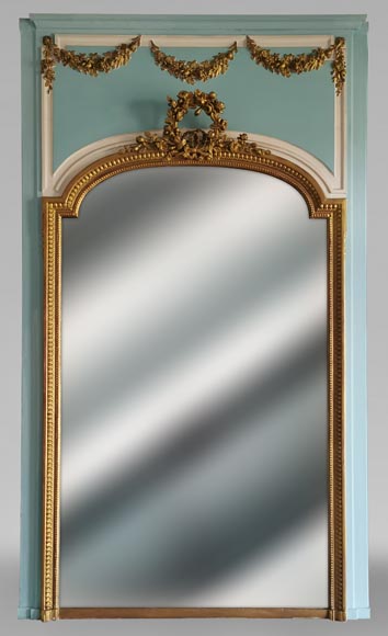 Louis XVI style trumeau with a roses crown and flowers garland Louis XVI style trumeau with a roses crown and flowers garland-0