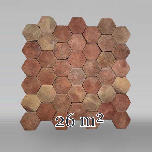 Lot of 16 m² of antique hexagonal terracotta tiles, end of the 18th century