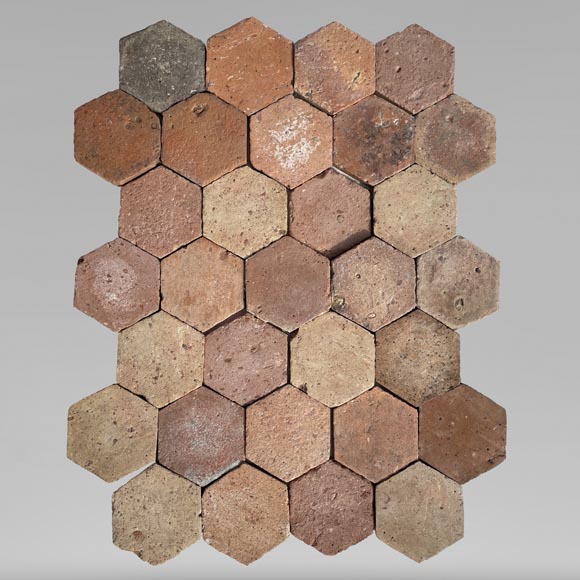 Lot of around 5 m² of antique hexagonal terracotta tiles, 19th century Lot of around 5 m² of antique hexagonal terracotta tiles, 19th century-0