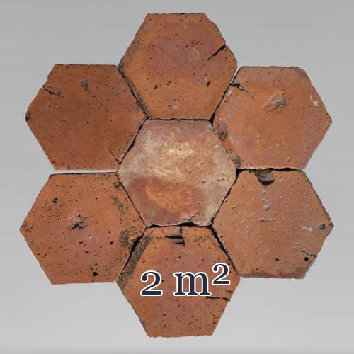 Batch of 2 m² of antique hexagonal terracotta tiles, 19th century