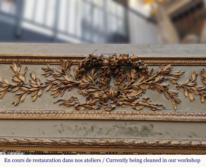 Louis XVI period gilt wood overmantel with a double crown of flowers and olive tree branches Louis XVI period gilt wood overmantel with a double crown of flowers and olive tree branches-1