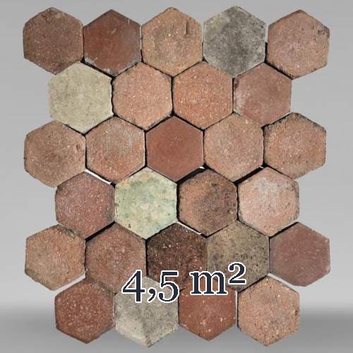 Lot of 4.5 m² of antique hexagonal terracotta tiles, 19th century