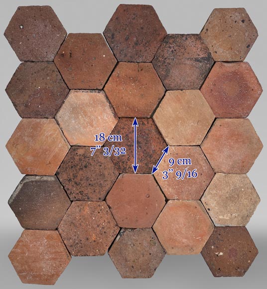 Lot of 6.4 m² of antique hexagonal terracotta tiles, 19th century Lot of 6.4 m² of antique hexagonal terracotta tiles, 19th century-6