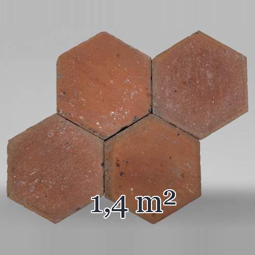 Lot of 1.4 m² of antique hexagonal terracotta tiles, 19th century