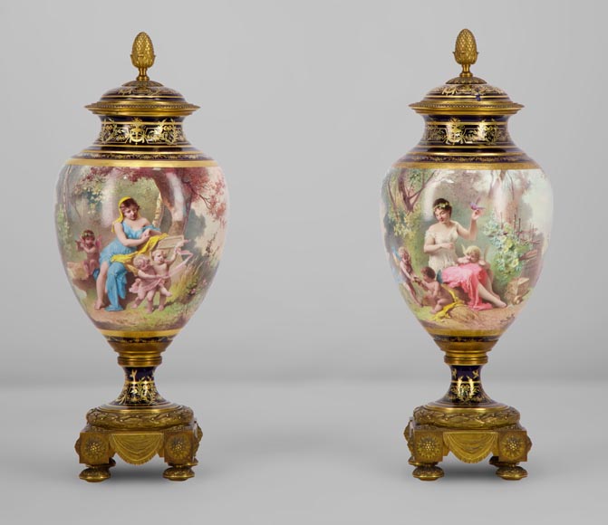 MANUFACTURE DE SÈVRES and Charles LABARRE (painter) - Pair of porcelain vases mounted in gilt bronze, circa 1890 MANUFACTURE DE SÈVRES and Charles LABARRE (painter) - Pair of porcelain vases mounted in gilt bronze, circa 1890-0