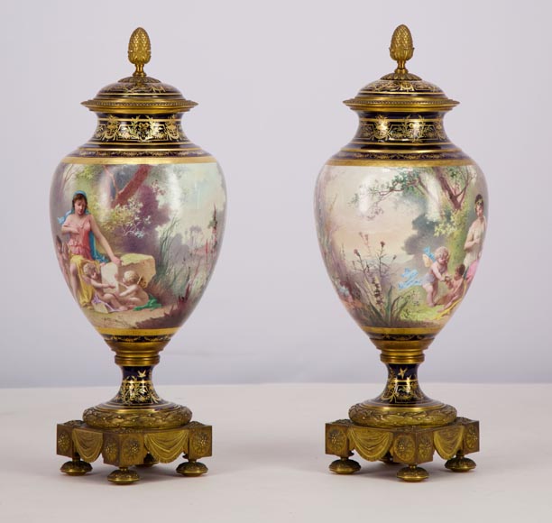 MANUFACTURE DE SÈVRES and Charles LABARRE (painter) - Pair of porcelain vases mounted in gilt bronze, circa 1890 MANUFACTURE DE SÈVRES and Charles LABARRE (painter) - Pair of porcelain vases mounted in gilt bronze, circa 1890-9