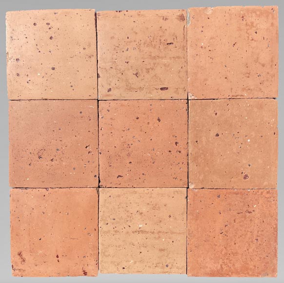 Batch of around 17 m² of terracotta floor tiles in square shape Batch of around 17 m² of terracotta floor tiles in square shape-0