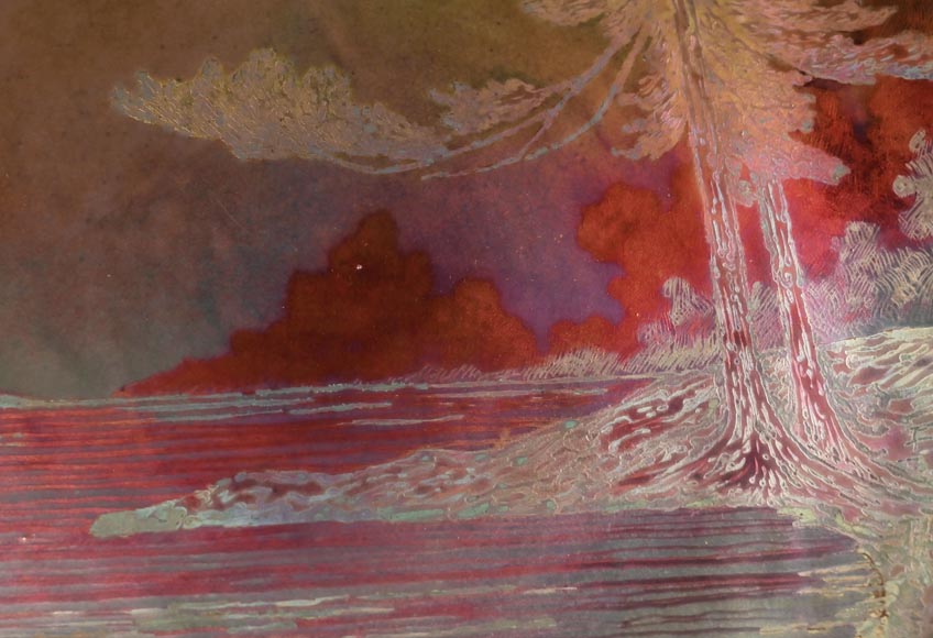 Mediterranean landscape, a rare iridescent dish by Delphin MASSIER Mediterranean landscape, a rare iridescent dish by Delphin MASSIER-4