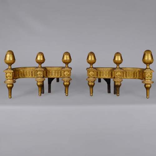 Pair of Louis XVI gilt bronze andirons