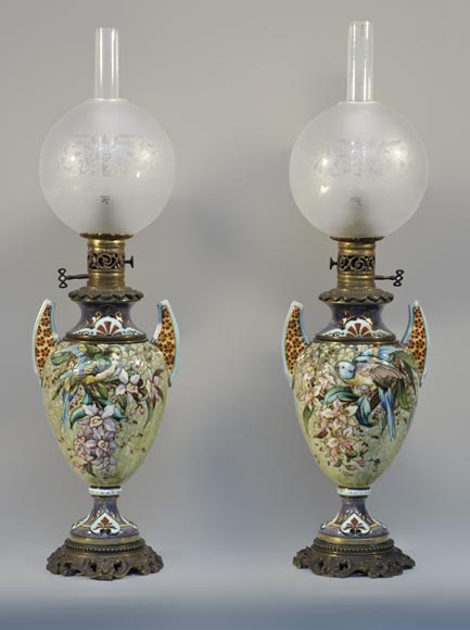 Pair of “parakeets Lamps” signed E. BERNARD Pair of “parakeets Lamps” signed E. BERNARD-0