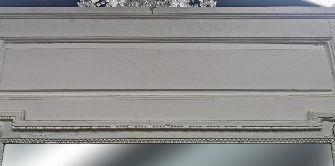 Important Louis XVI style trumeau in painted wood and stucco with laurel garland Important Louis XVI style trumeau in painted wood and stucco with laurel garland-1