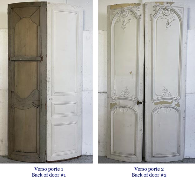 Exceptional pair of double Louis XV curved doorsn decorated on the two faces Exceptional pair of double Louis XV curved doorsn decorated on the two faces-10