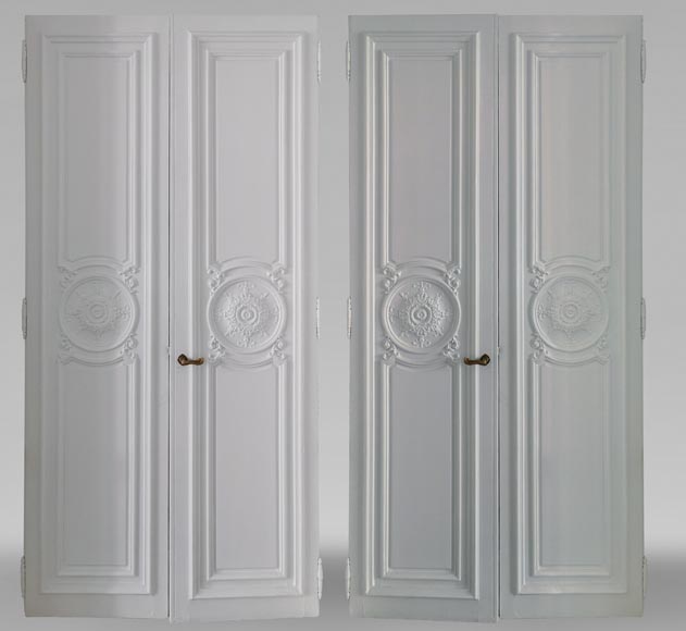 Pair of Régence style double dual-sided doors with roses Pair of Régence style double dual-sided doors with roses-0
