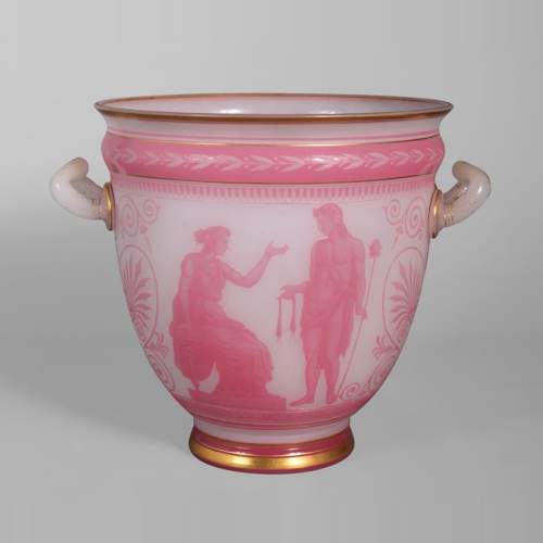 CRISTALLERIE  DE BACCARAT, Neo-Greek, krater-shaped vase, made out of coated crystal, and etched through hydrofluoric acid, 1867 World’s Fair