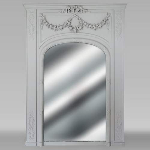 Louis XVI style trumeau with a crown and garlands of flowers