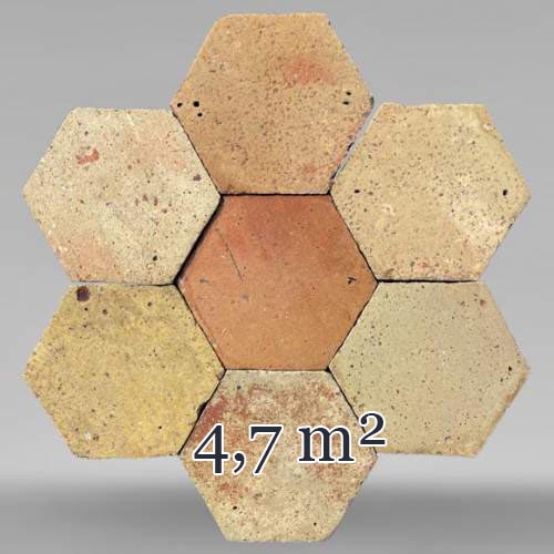 Lot of 4.7 m² of antique hexagonal terracotta tiles, 19th century