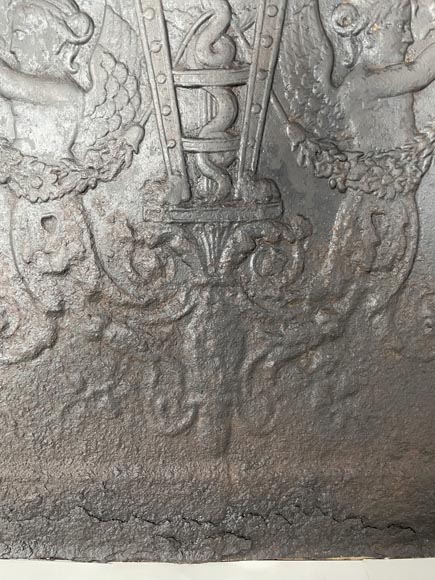 Louis XVI style cast iron fireback with perfume burner and mermaid Louis XVI style cast iron fireback with perfume burner and mermaid-5
