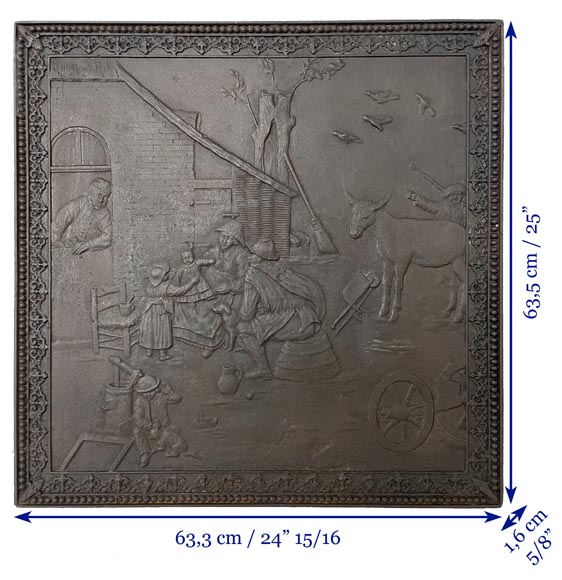 Fireback with peasant scene décor Fireback with peasant scene décor-7