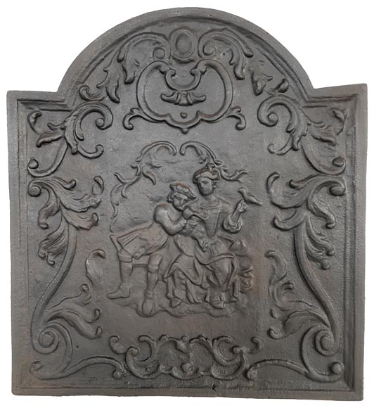 Louis XV style fireback decorated with a gallant scene Louis XV style fireback decorated with a gallant scene-0