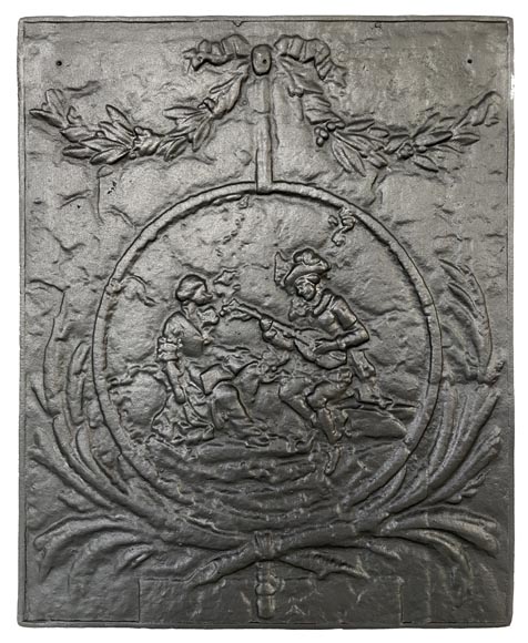Fireback adorned with a romantic scene in a medallion Fireback adorned with a romantic scene in a medallion-0
