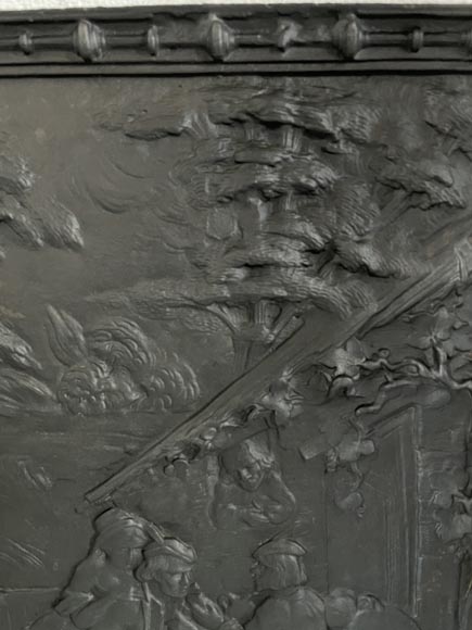 Cast iron fireback with village life scene Cast iron fireback with village life scene-2