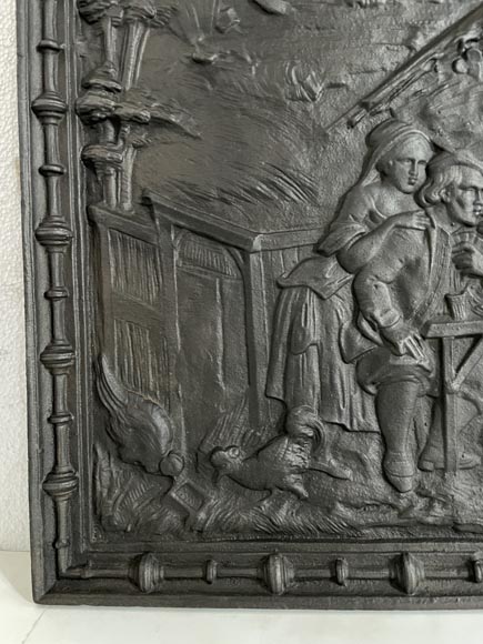 Cast iron fireback with village life scene Cast iron fireback with village life scene-4