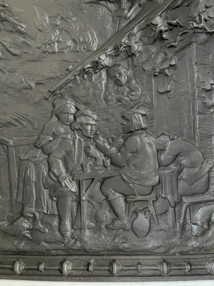 Cast iron fireback with village life scene Cast iron fireback with village life scene-5