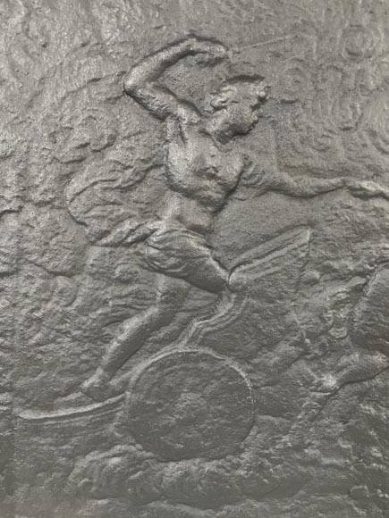 Cast iron fireback decorated with a chariot of Apollo Cast iron fireback decorated with a chariot of Apollo-1