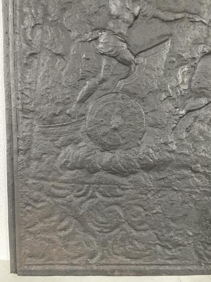 Cast iron fireback decorated with a chariot of Apollo Cast iron fireback decorated with a chariot of Apollo-6