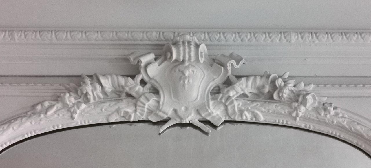 Large Regence style trumeau in painted wood and stucco, late 19th century Large Regence style trumeau in painted wood and stucco, late 19th century-1