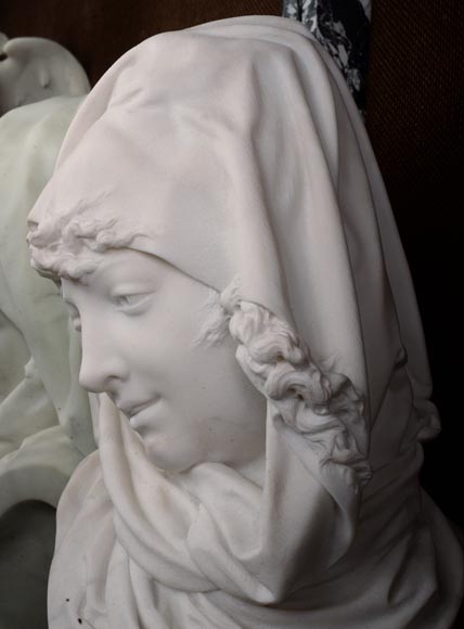 Albert-Ernest CARRIER-BELLEUSE (1824 - 1887) « Allegory of Winter » bust in Carrara marble Albert-Ernest CARRIER-BELLEUSE (1824 - 1887) « Allegory of Winter » bust in Carrara marble-1