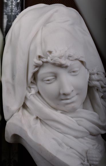Albert-Ernest CARRIER-BELLEUSE (1824 - 1887) « Allegory of Winter » bust in Carrara marble Albert-Ernest CARRIER-BELLEUSE (1824 - 1887) « Allegory of Winter » bust in Carrara marble-4